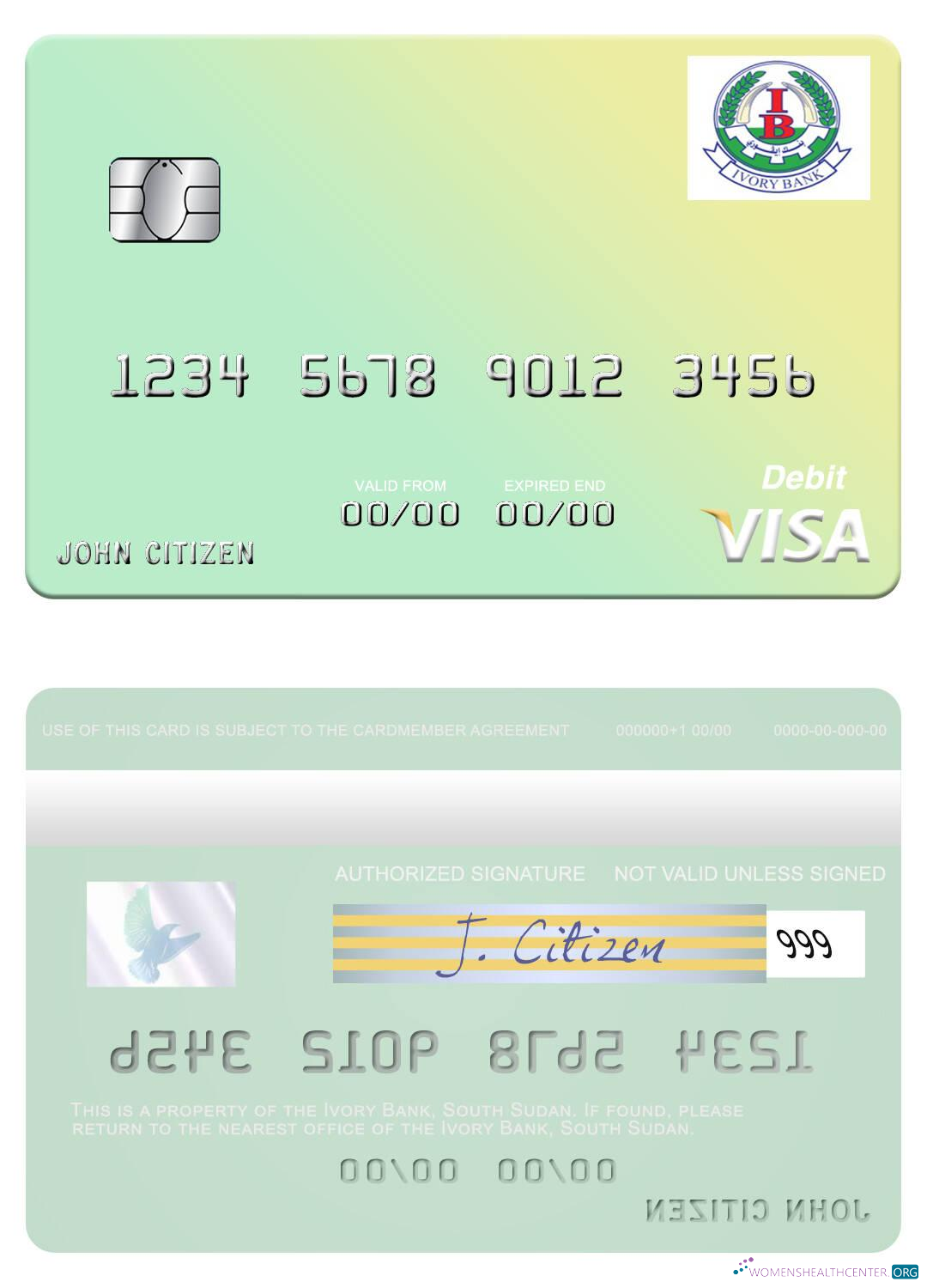 Download South Sudan Ivory Bank visa debit card Photoshop template